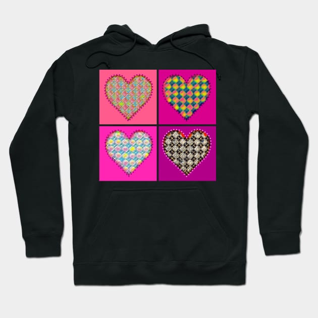 Four Patterned Hearts Hoodie by ArtAndBliss